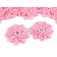 Flower Applique with Beads Ø50 mm, pink, 10 pc.