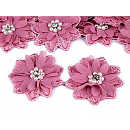 Flower Applique with Beads Ø50 mm, vintage pink, 10 pc.