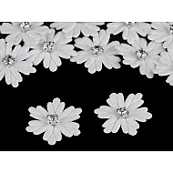 Winter Snowflake Applique / Flower with Rhinestone Ø30 mm, white, 10 pc.