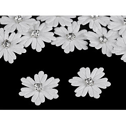 Winter Snowflake Applique / Flower with Rhinestone Ø30 mm, white, 10 pc.