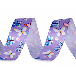 Satin Ribbon with Butterflies width 25 mm, violet lilac, 22.5 m