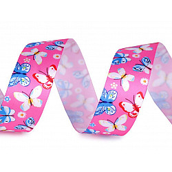 Satin Ribbon with Butterflies width 25 mm, pink, 22.5 m