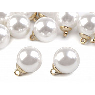 Faux Pearl Bead / Button with Loop Ø20 mm, white, 5 pc.