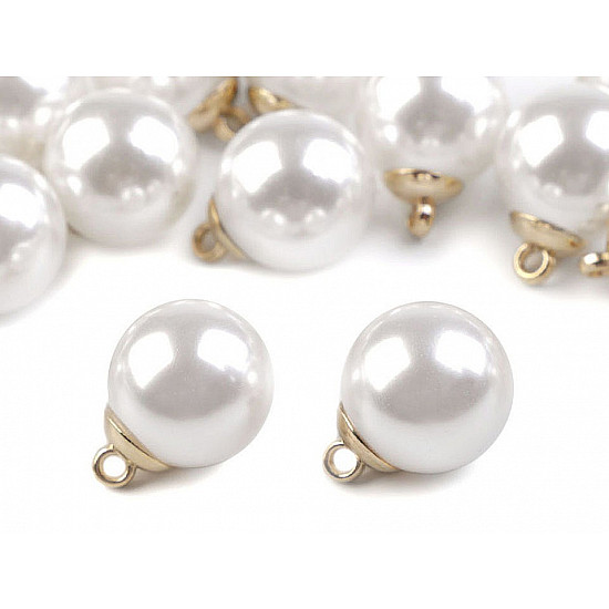 Faux Pearl Bead / Button with Loop Ø20 mm, white, 5 pc.