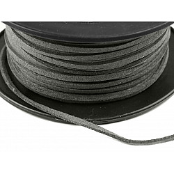 Flat Imitation Leather Cord width 3 mm - dark grey, 30 m