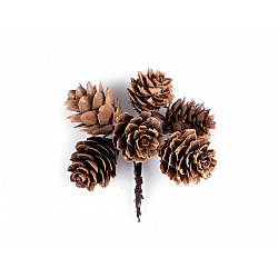 Pine Cones on Wire, natural brown, 6 pc.