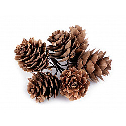 Pine Cones on Wire, natural brown, 6 pc.