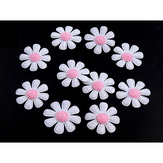 Felt Flower Ø27 mm, white - pink, 20 pc.