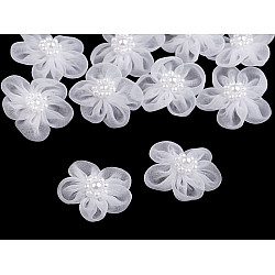 Organza Flower with Bead Ø25 - 30 mm, white, 10 pc.