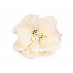 Decorative Mesh Flower Ø50 mm with Beads, vanilla, 10 pc.