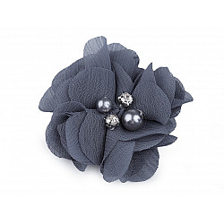 Decorative Mesh Flower Ø50 mm with Beads, blue-grey, 10 pc.