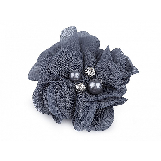 Decorative Mesh Flower Ø50 mm with Beads, blue-grey, 10 pc.