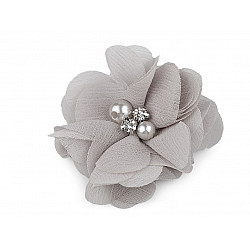 Decorative Mesh Flower Ø50 mm with Beads, lightgrey, 10 pc.