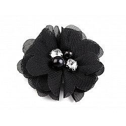 Decorative Mesh Flower Ø50 mm with Beads, black, 10 pc.