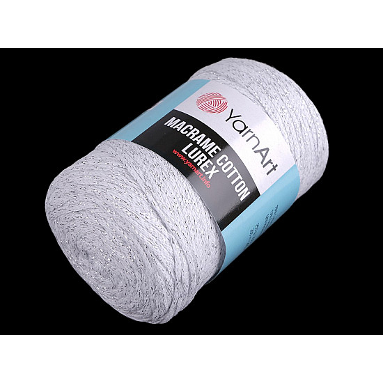 Knitting Yarn Macrame Cotton Lurex 250 g - white - silver, 1 Buc.