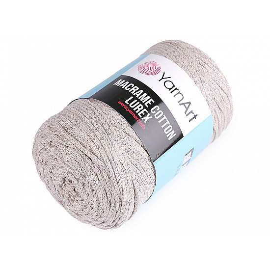 Knitting Yarn Macrame Cotton Lurex 250 g - lightbeige - silver, 1 Buc.