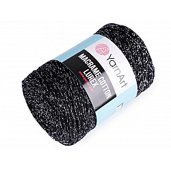 Knitting Yarn Macrame Cotton Lurex 250 g - black - silver, 1 Buc.