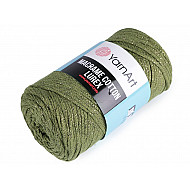 Knitting Yarn Macrame Cotton Lurex 250 g - green olive - gold, 1 Buc.