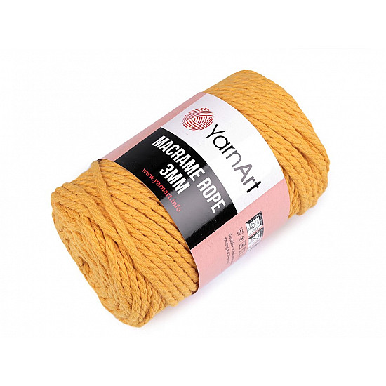 Knitting Yarn Macrame Rope 3 mm 250 g - mustard, 1 Buc.