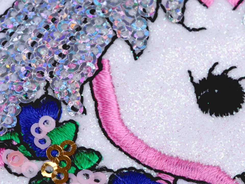 Iron-on Patch Unicorn, Ice Cream Cone with AB effect Sequins - white - Unicorn, 1 pc.