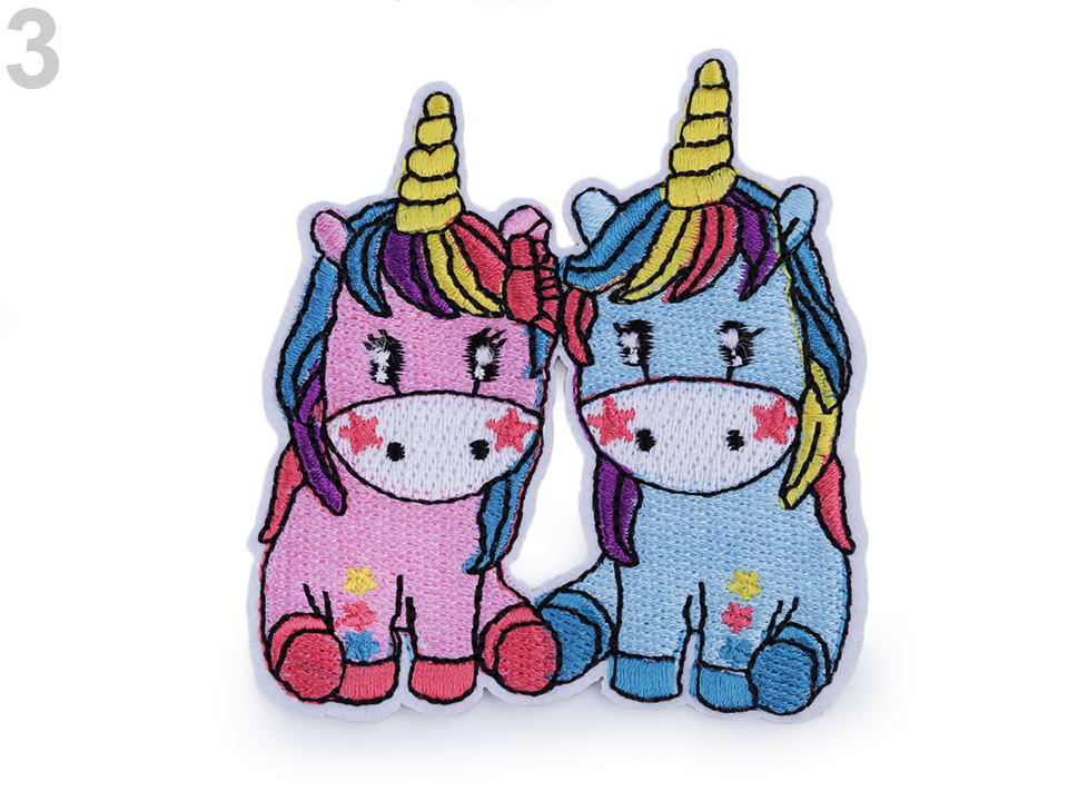 Iron-on Patch Unicorn - baby pink - blue, 10 pc.