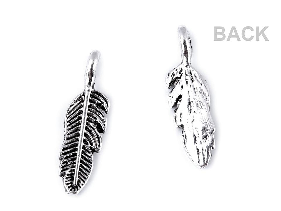 Metal Charm - Feather - platinum - with patina, 10 Buc.