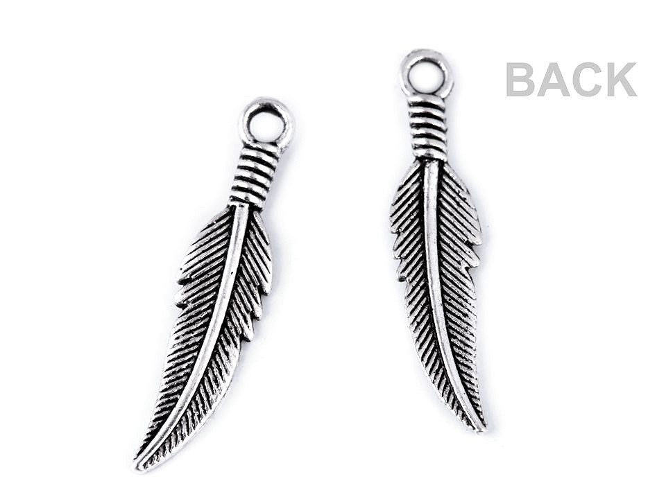 Metal Charm - Feather - platinum - with patina, 10 Buc.