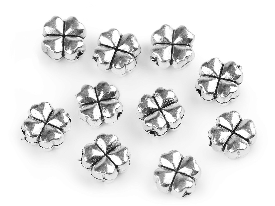 Metal Charm Cloverleaf 8x8 mm - silver, 40 Buc.