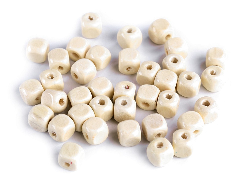 Mărgele cubice din lemn, 8x8 mm (pachet 20 g) - natural deschis