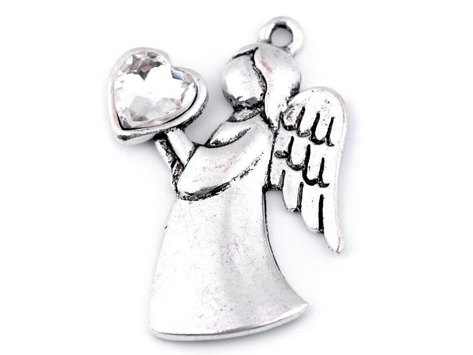 Metal Charm - Angel with Heart 24x36 mm - crystal, 1 Buc.