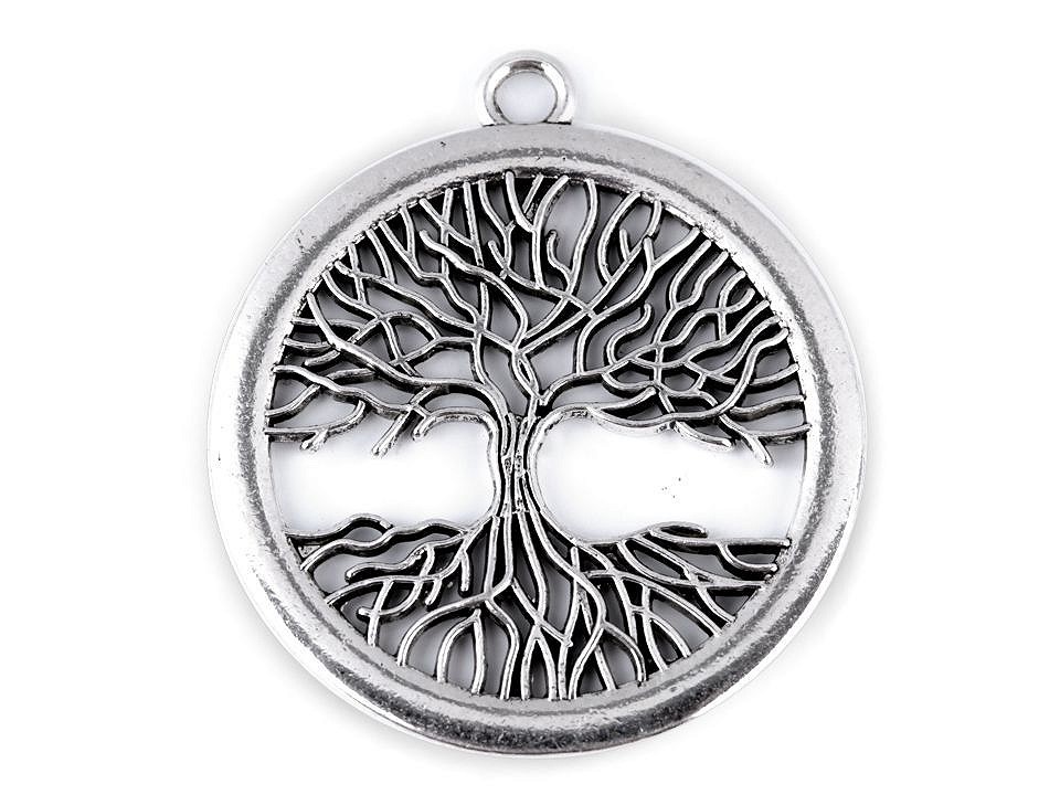 Metal Charm - Tree of Life Ø41 mm - platinum, 20 Buc.