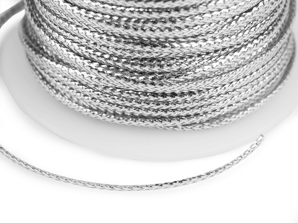 Flat Hollow Cord with Lurex width 2 mm (roll 30 m) - silver