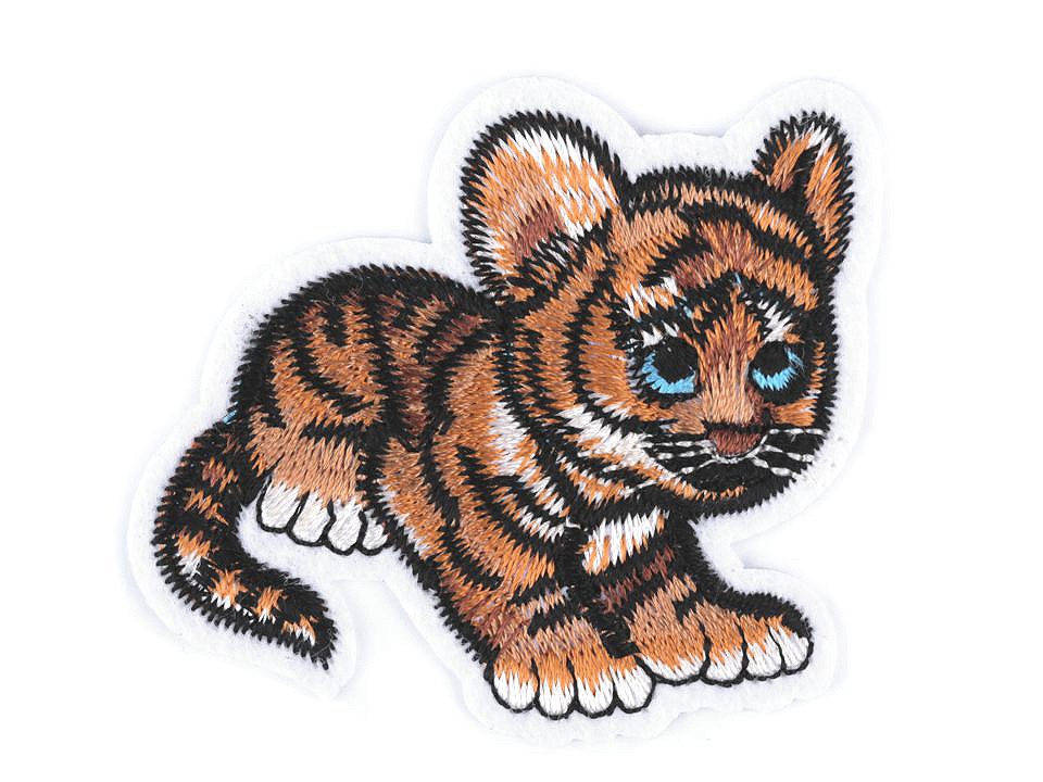 Iron-on Patch Unicorn, Delphin, Tiger, Cat, Lion, Rabbit - light brown - tiger, 1 pc.