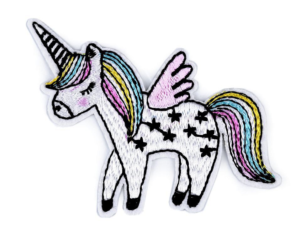 Iron-on Patch Unicorn, Delphin, Tiger, Cat, Lion, Rabbit - white - Unicorn, 1 pc.