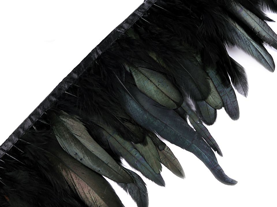 Feather Trimming - Rooster Feathers width 15 - 19 cm - black, 1 ml.