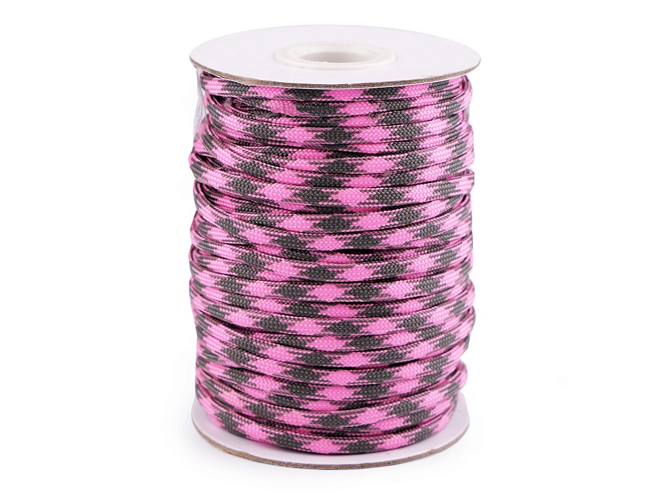 Parachute Cord / Paracord Ø4 mm (roll 5 m) - light pink - grey