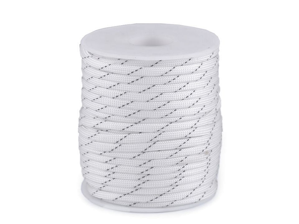 Polyester Cord Ø4 mm with Reflective Thread (roll 5 m) - white