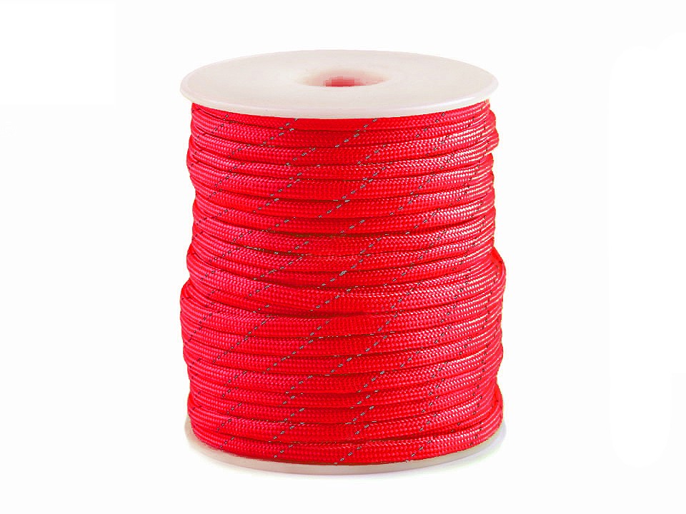 Polyester Cord Ø4 mm with Reflective Thread (roll 5 m) - red