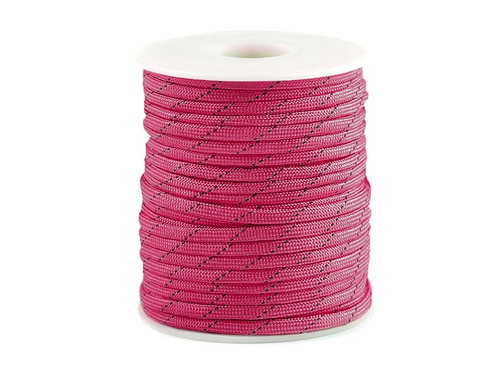 Polyester Cord Ø4 mm with Reflective Thread (roll 5 m) - raspberry