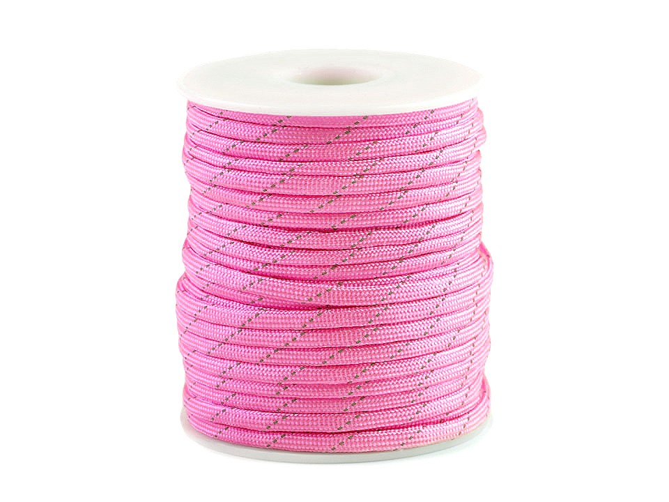 Polyester Cord Ø4 mm with Reflective Thread (roll 5 m) - pink