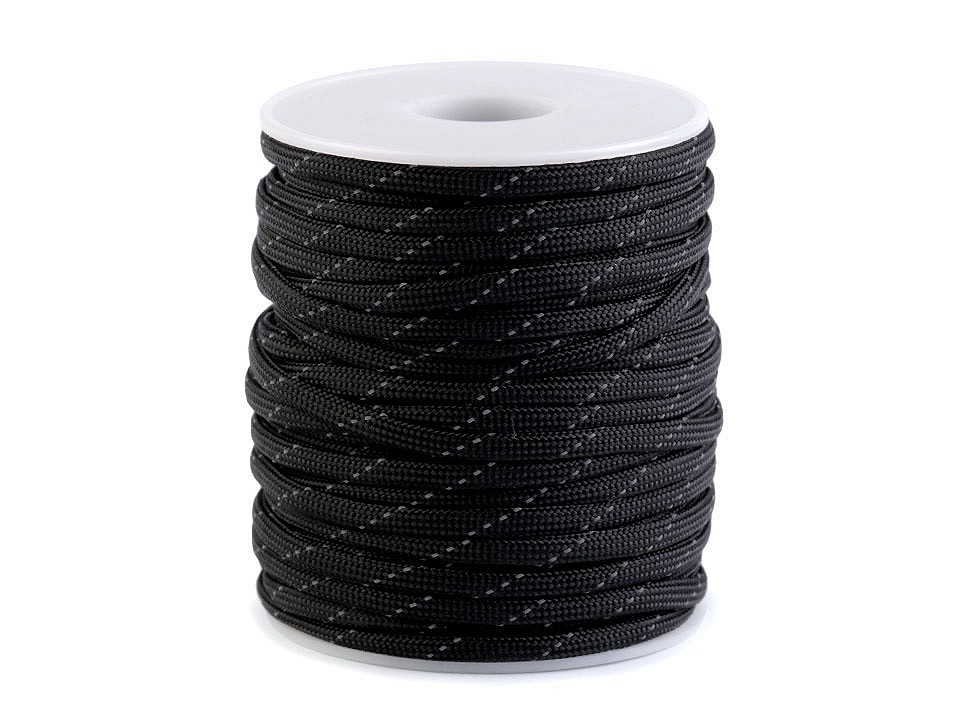 Polyester Cord Ø4 mm with Reflective Thread (roll 5 m) - black