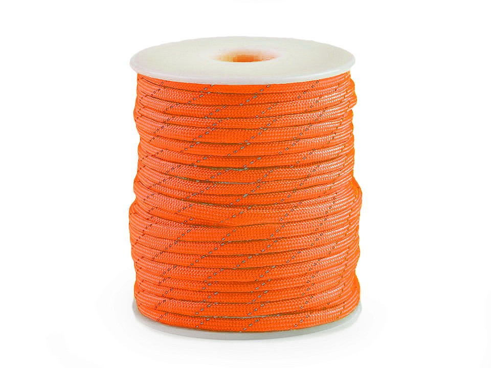 Polyester Cord Ø4 mm with Reflective Thread (roll 5 m) - orange reflective