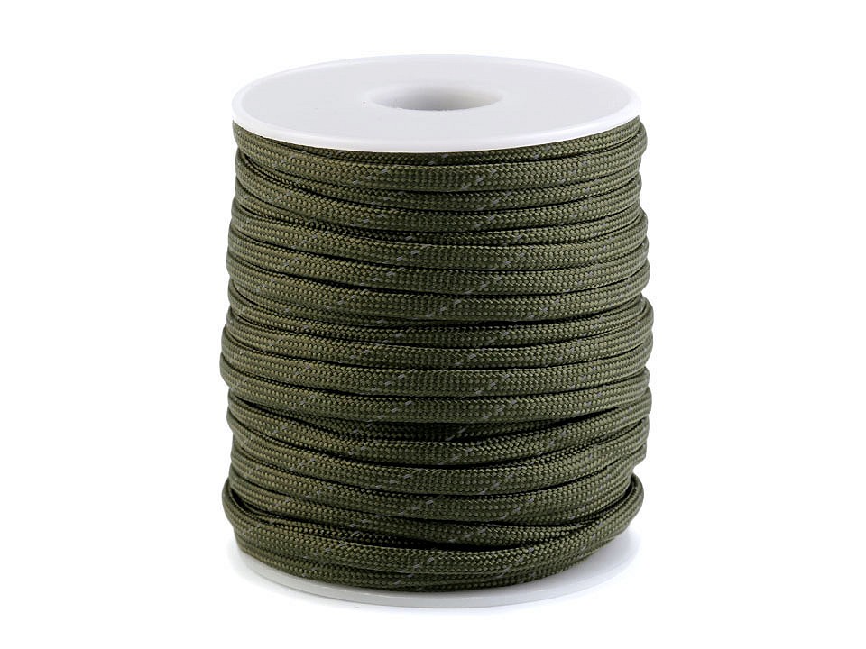 Polyester Cord Ø4 mm with Reflective Thread (roll 5 m) - green