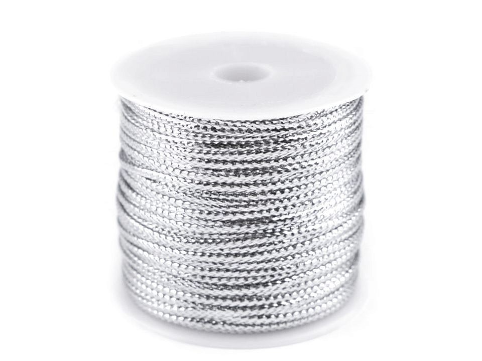 Flat Hollow Cord with Lurex width 2 mm (roll 30 m) - silver