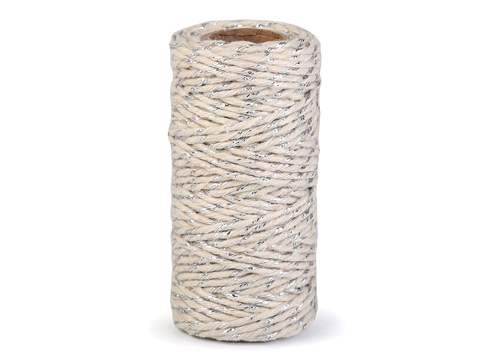 Twisted Twine / String with Lurex Ø1.5 mm - ecru light - silver