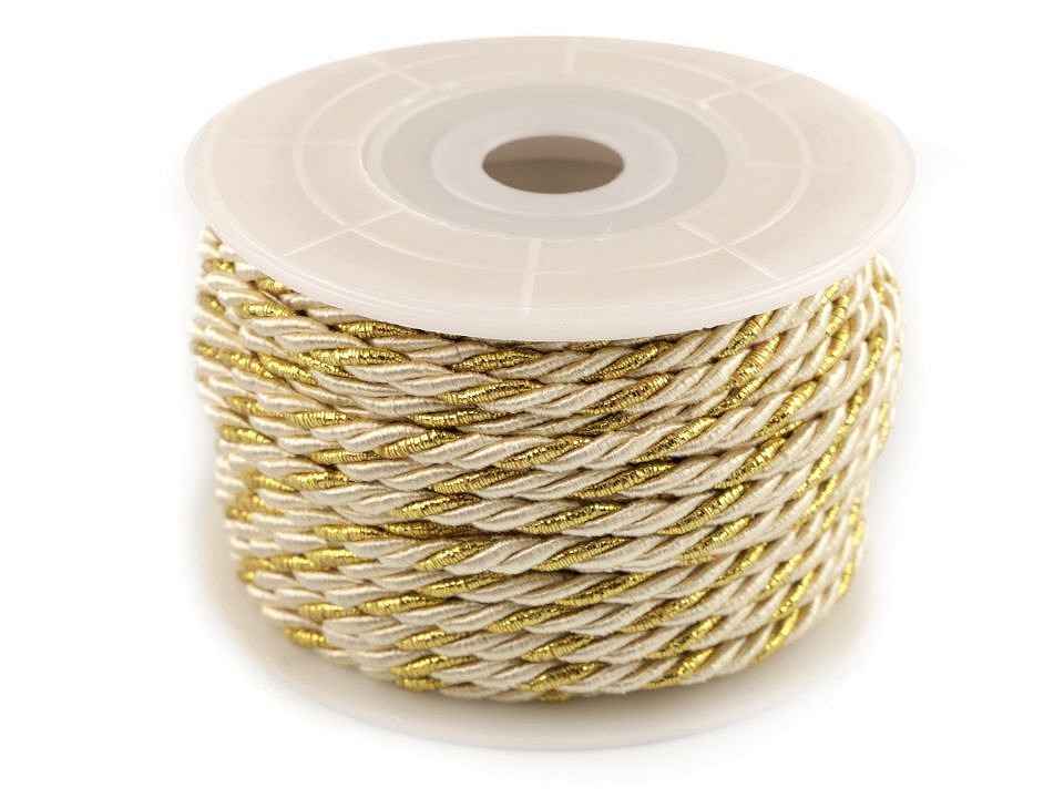 Twisted Cord with Lurex Ø3 mm (roll 10 m) - creamy light - gold