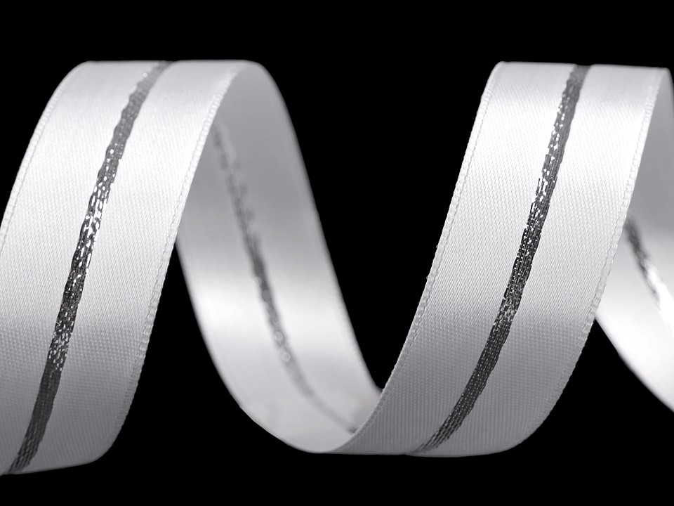 Double Face Satin Ribbon with Lurex width 25 mm - . white - gold, 20 ml.