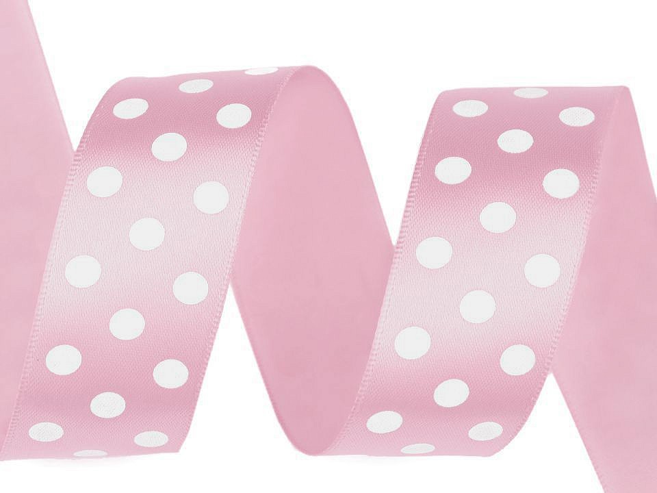 Satin Ribbon 25 mm Polka Dots - pale pink, 10 ml.