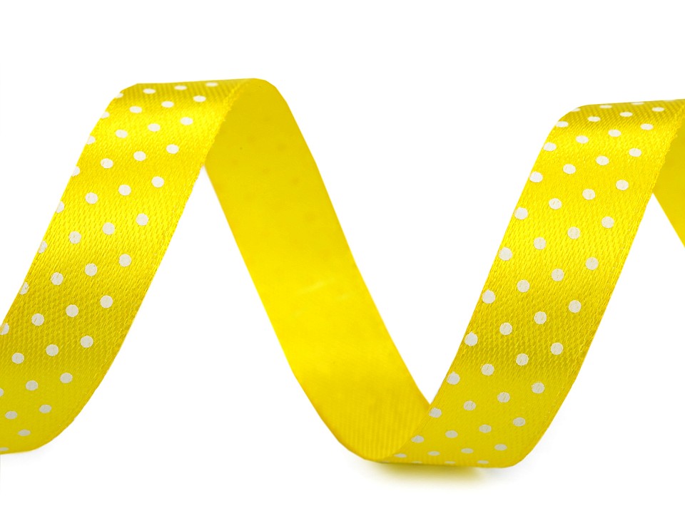 Satin Ribbon with Polka Dots width 15 mm - yellow, 22.5 ml.