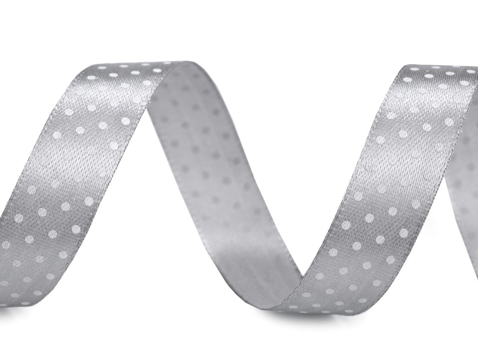 Satin Ribbon with Polka Dots width 15 mm - lightgrey, 22.5 ml.